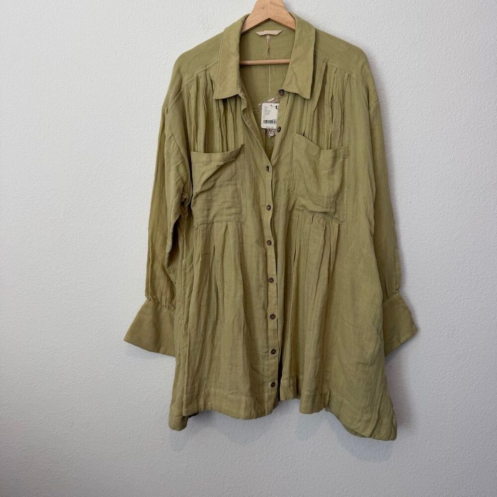 Free People Dried Aloe Green The Voyager Mini Dress Women's Size Large NWT - Picture 2 of 6